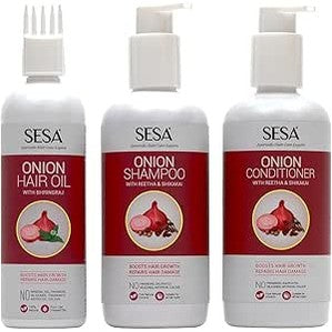 Sesa Onion Anti-Hair Fall Combo for Hair Care| Onion Oil - 200 ml & Onion Shampoo - 300 ml