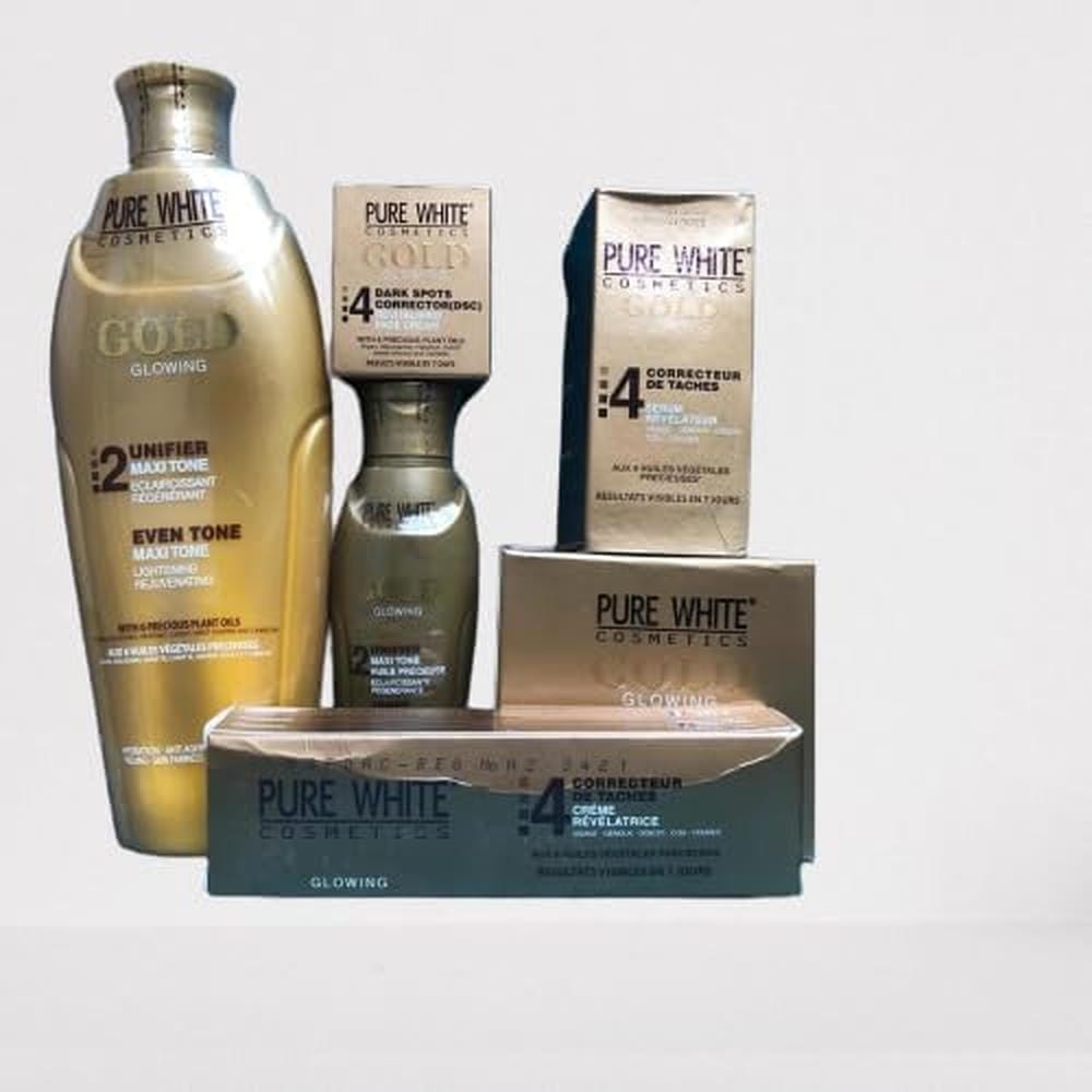 AROOSH (FZE) PURE WHITE GOLD GLOWING LOTION Oil Soap Cream Serum Tube LOTION (6) Piece
