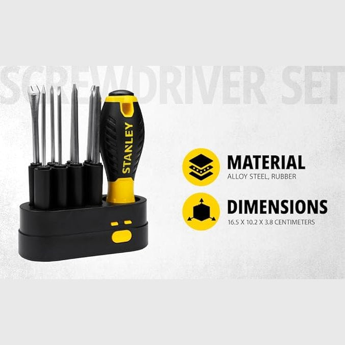 STANLEY STHT62511-8 9-Way Screwdriver Set With 5m Tough Case Tape, Standard