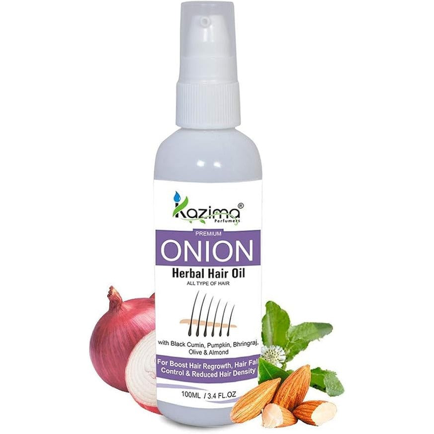 KAZIMA Premium Quality Onion Herbal Hair Oil For Unisex - ALL TYPE OF HAIR - Boost Hair Regrowth, Anti Hair Fall Control & Removes Dandruff - 100ml