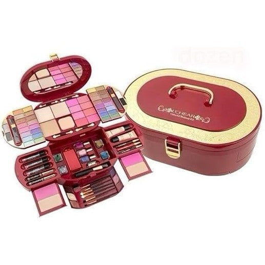 lchear Cosmetics Makeup Palette, 32 Eyeshadows, 4 Blushes, 6 Lip Colours, Oval Case, Red