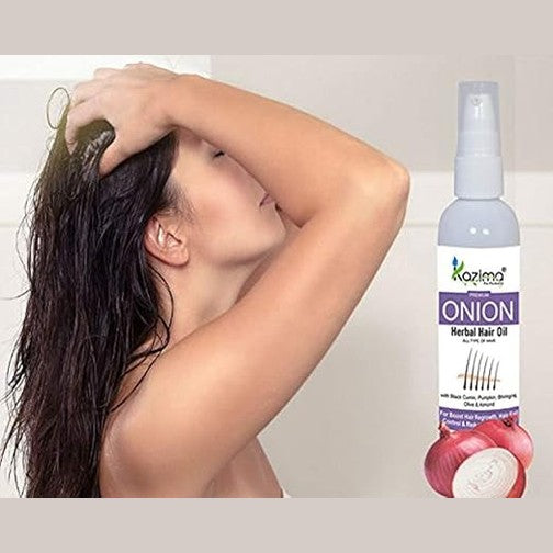KAZIMA Premium Quality Onion Herbal Hair Oil For Unisex - ALL TYPE OF HAIR - Boost Hair Regrowth, Anti Hair Fall Control & Removes Dandruff - 100ml