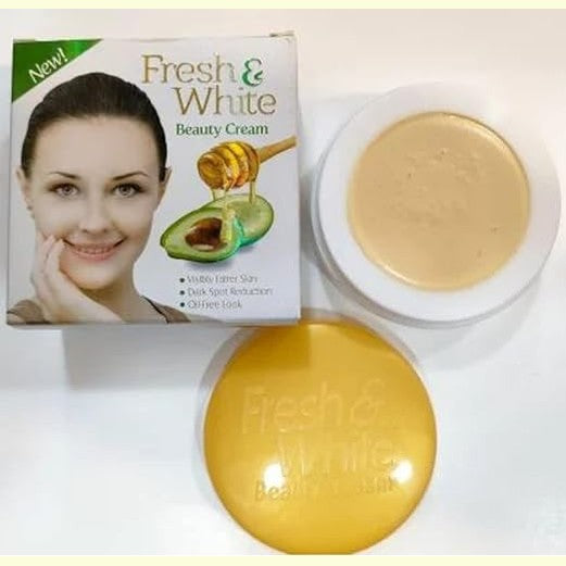 Fresh & White Beauty Cream Original 30g Removes Dark Circles & Acne on the Skin Whitening Face & Body for Men & Women Use at Night It Includes Avocado & Honey