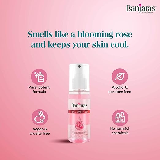 Banjara's Rose Water Gel | Oil Free Hydrating Spray Mist with Rose petal Extracts | Clears Impurities, maintains skin pH levels, Helps tighten pores | For Skin, Face,200 ml (100 ml X 2 Pack)