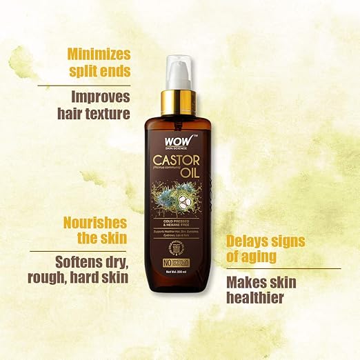 Wow Skin Science 100% Pure Castor Oil Cold Pressed For Stronger Hair, Skin & Nails No Mineral Oil & Silicones, 200 Ml