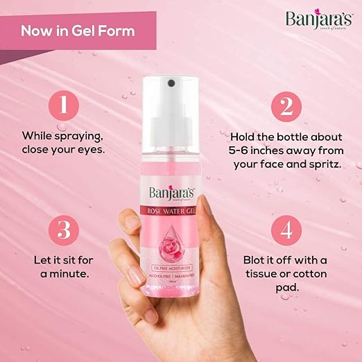 Banjara's Rose Water Gel | Oil Free Hydrating Spray Mist with Rose petal Extracts | Clears Impurities, maintains skin pH levels, Helps tighten pores | For Skin, Face,200 ml (100 ml X 2 Pack)