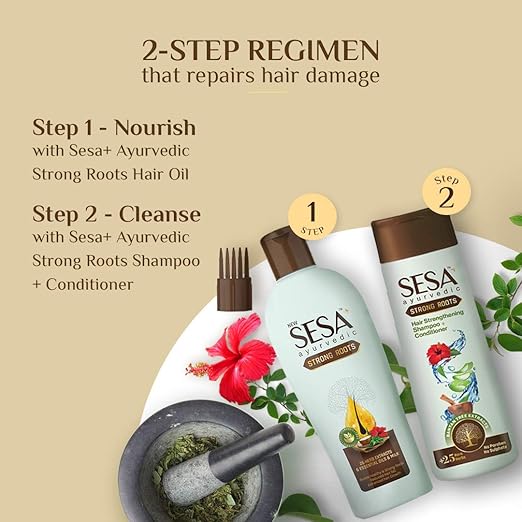 Sesa Ayurvedic Strong Roots Hair Care Combo (Oil and Shampoo + Conditioner) | Complete Hair Care Regimen | Hair Oil - 100ml & Shampoo + Conditoner - 200ml