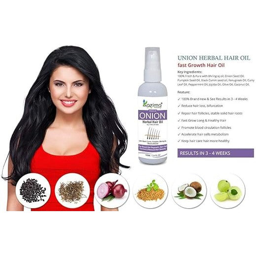 Kazima Onion Herbal Hair Oil For Unisex - All Type Of Hair - Boost Hair Regrowth, Anti Hair Fall Control & Removes Dandruff (100 Ml)