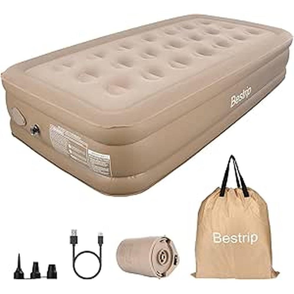Bestrip Air Mattress Twin Size Inflatable Bed with Built in Pump Rechargeable, 16" Self Inflation Blow up Mattress Airbed for Camping, Home&Guests