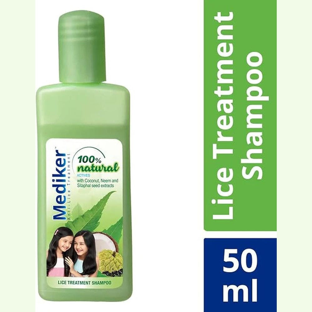 Mediker Anti Lice Treatment Shampoo with Neem & Coconut for Lice & Eggs | Relieves Itching from Lice Bite & Prevents Re-infestation | Painless Lice Removal | Safe for Children | 50 ml