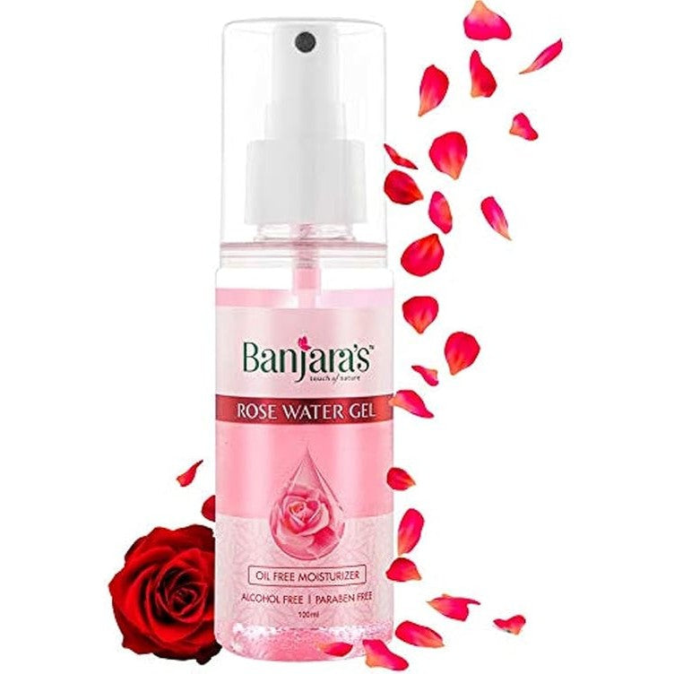 Banjara's Rose Water Gel | Oil Free Hydrating Spray Mist with Rose petal Extracts | Clears Impurities, maintains skin pH levels, Helps tighten pores | For Skin, Face,200 ml (100 ml X 2 Pack)