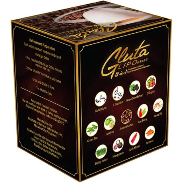 Gluta LIPO 12 in 1 Glutalipo Detox Coffee includes 10 sachets - Power of Natural Ingredients Instant Coffee