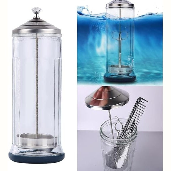 Barber Trade Glass Disinfectant Jar for s - Disinfecting Sterilizer Jar for Salons - Professional Sterilizer Jar for Supplies and Nail Tools - 1.09 L / 37 fl.oz.