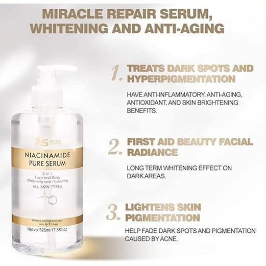 Ashley Shine Niacinamide Pure Serum: For Face and Body Hydrating and Whitening For All Skin Types 250ml