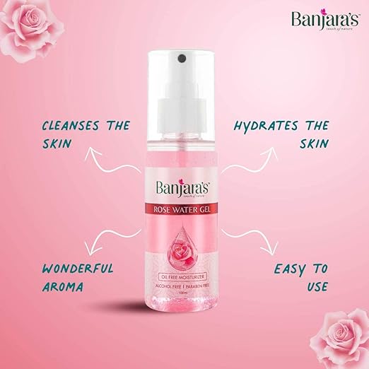Banjara's Rose Water Gel | Oil Free Hydrating Spray Mist with Rose petal Extracts | Clears Impurities, maintains skin pH levels, Helps tighten pores | For Skin, Face,200 ml (100 ml X 2 Pack)