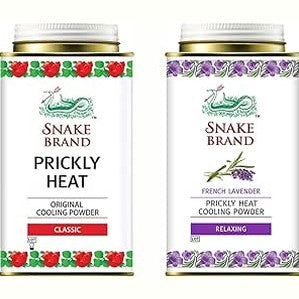 SNAKE BRAND Prickly Heat Cooling Body Powder 140g Twin Pack Classic & Relaxing Lavender (1 of Each)