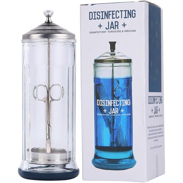 Barber Trade Glass Disinfectant Jar for s - Disinfecting Sterilizer Jar for Salons - Professional Sterilizer Jar for Supplies and Nail Tools - 1.09 L / 37 fl.oz.