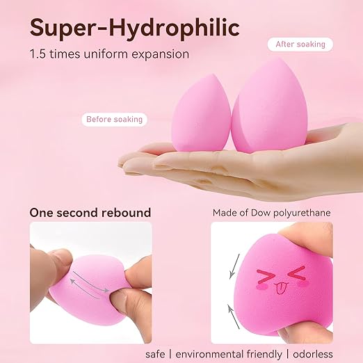 OAOEYE Beauty Blender Complexion Makeup Sponge, Foundation Blending Sponges Ideal for women Makeup Highlighters, Foundation, Powder, Cream or Liquid Application Storage Case (10PCS Pink Makeup Sponge)