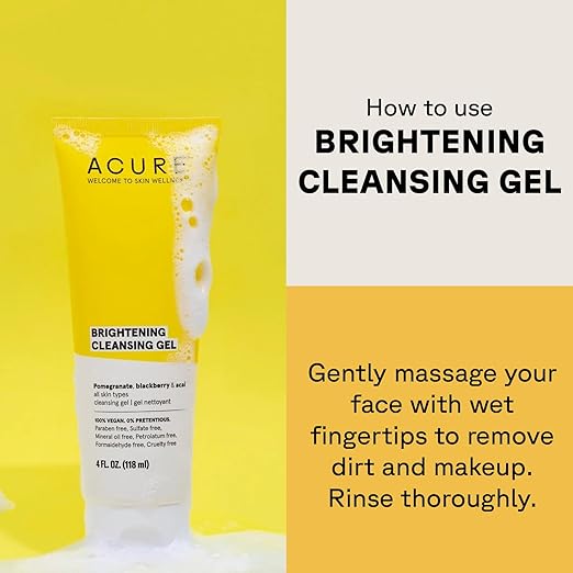 ACURE Brightening Cleansing Gel | 100% Vegan | For A Brighter Appearance | Pomegranate, Blackberry & Acai - Antioxidant- Rich & Super Gentle | All Skin Types | 4 Fl Oz