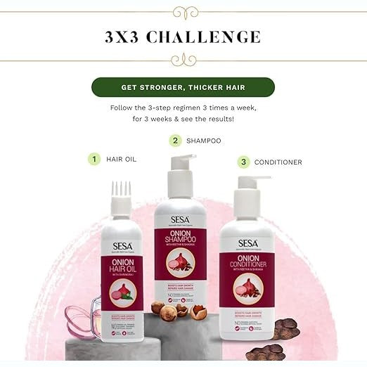 Sesa Onion Anti-Hair Fall Combo for Hair Care| Onion Oil - 200 ml & Onion Shampoo - 300 ml