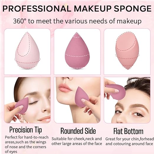 OAOEYE Beauty Blender Complexion Makeup Sponge, Foundation Blending Sponges Ideal for women Makeup Highlighters, Foundation, Powder, Cream or Liquid Application Storage Case (10PCS Pink Makeup Sponge)