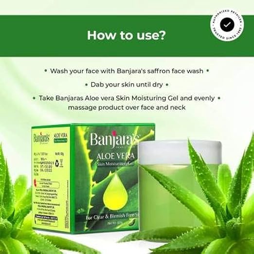 Banjara's Aloe Vera Moisturizing Gel - For Hydrated Skin & Hair - 100 grams