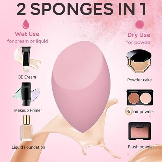 OAOEYE Beauty Blender Complexion Makeup Sponge, Foundation Blending Sponges Ideal for women Makeup Highlighters, Foundation, Powder, Cream or Liquid Application Storage Case (10PCS Pink Makeup Sponge)