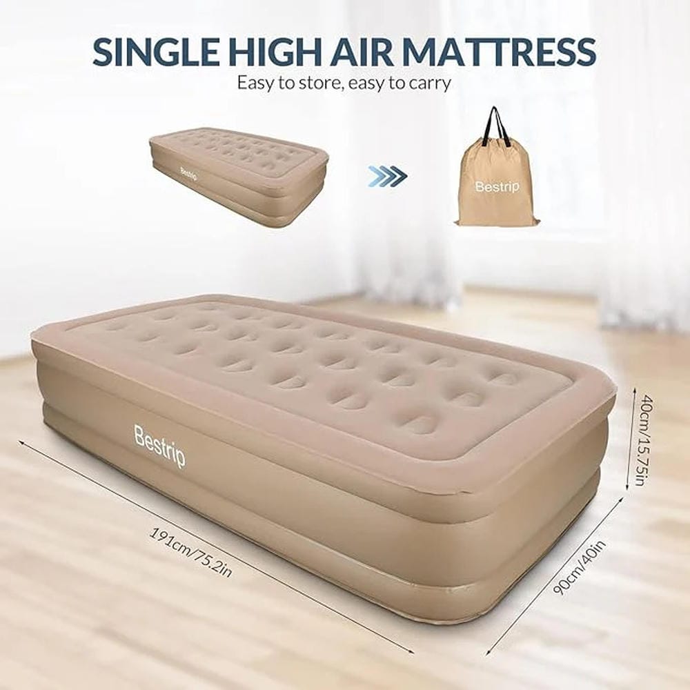 Bestrip Air Mattress Twin Size Inflatable Bed with Built in Pump Rechargeable, 16" Self Inflation Blow up Mattress Airbed for Camping, Home&Guests