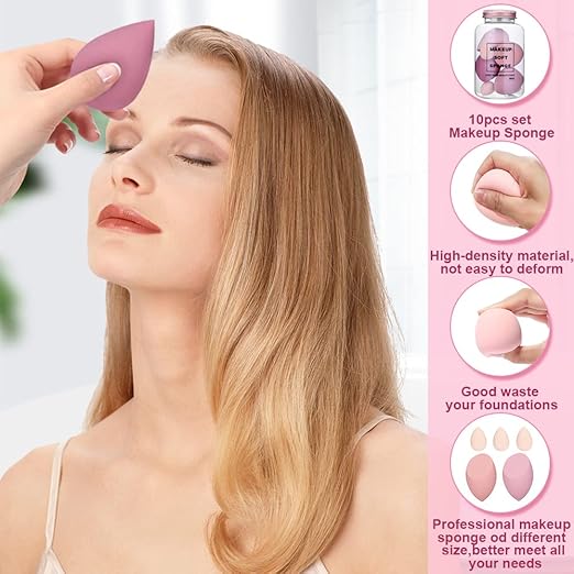 OAOEYE Beauty Blender Complexion Makeup Sponge, Foundation Blending Sponges Ideal for women Makeup Highlighters, Foundation, Powder, Cream or Liquid Application Storage Case (10PCS Pink Makeup Sponge)