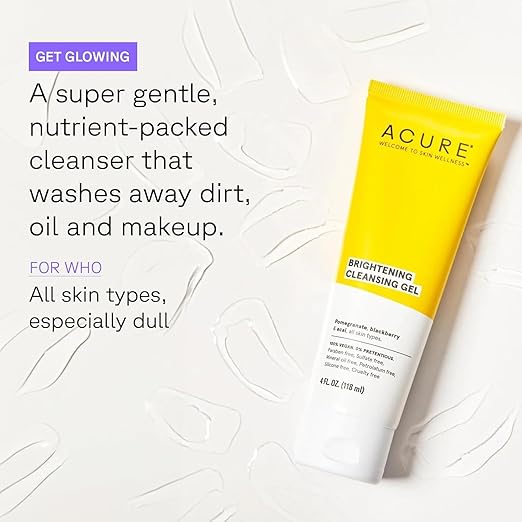 Acure Bestselling Duo Kit - Brightening Facial Scrub & Cleansing Gel - All Skin Types - Cleanse With Pomegranate, Blackberry & Acai - Scrub With Sea Kelp & French Green Clay
