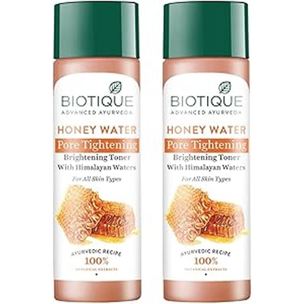 Biotique Honey Water Pore Tightening Brightening Toner with Himalayan Waters |Maintains pH Balance| Moisturized and Hydrated Skin | |100% Botanical Extracts| All Skin Types | 120ml (Pack Of 2)