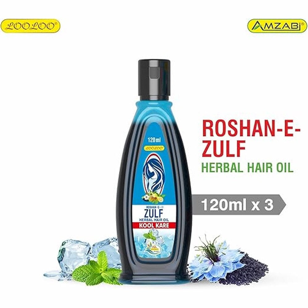 LooLoo Roshan-e-Zulf Hair Oil 120ml |Herbal Hair Oil |Mint, Brahmi & Henna - Pack of 3 (120ml each)