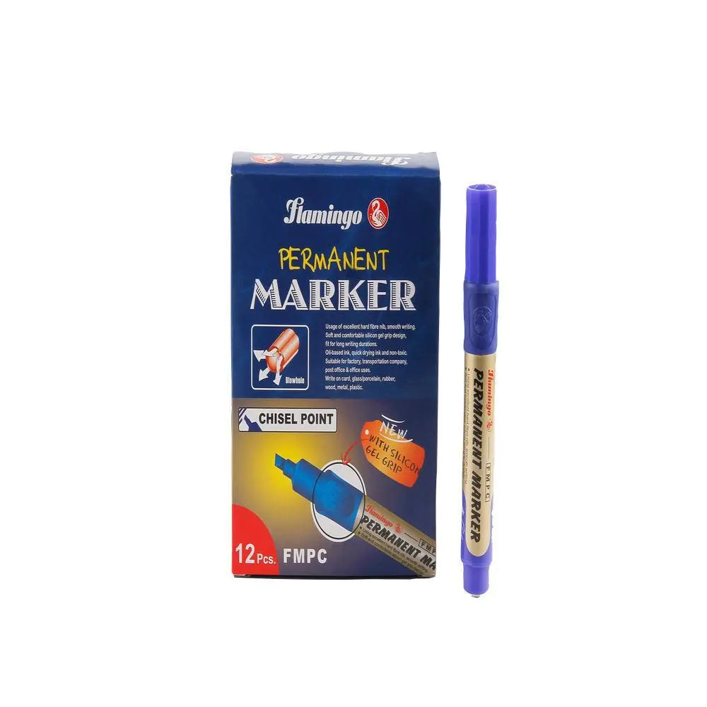 Permanent Marker CHISEL POINT - BLUE - Pack of 12 pcs Flamingo
