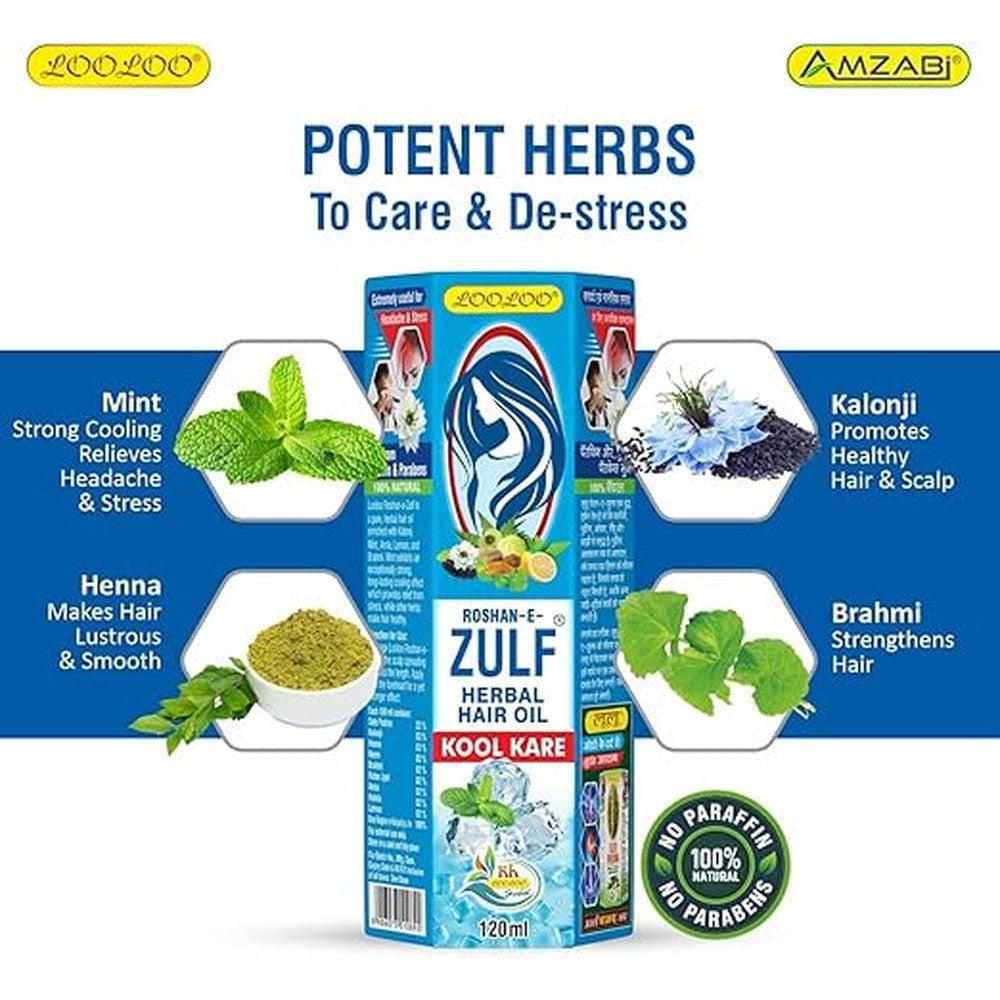 LooLoo Roshan-e-Zulf Hair Oil 120ml |Herbal Hair Oil |Mint, Brahmi & Henna - Pack of 3 (120ml each)