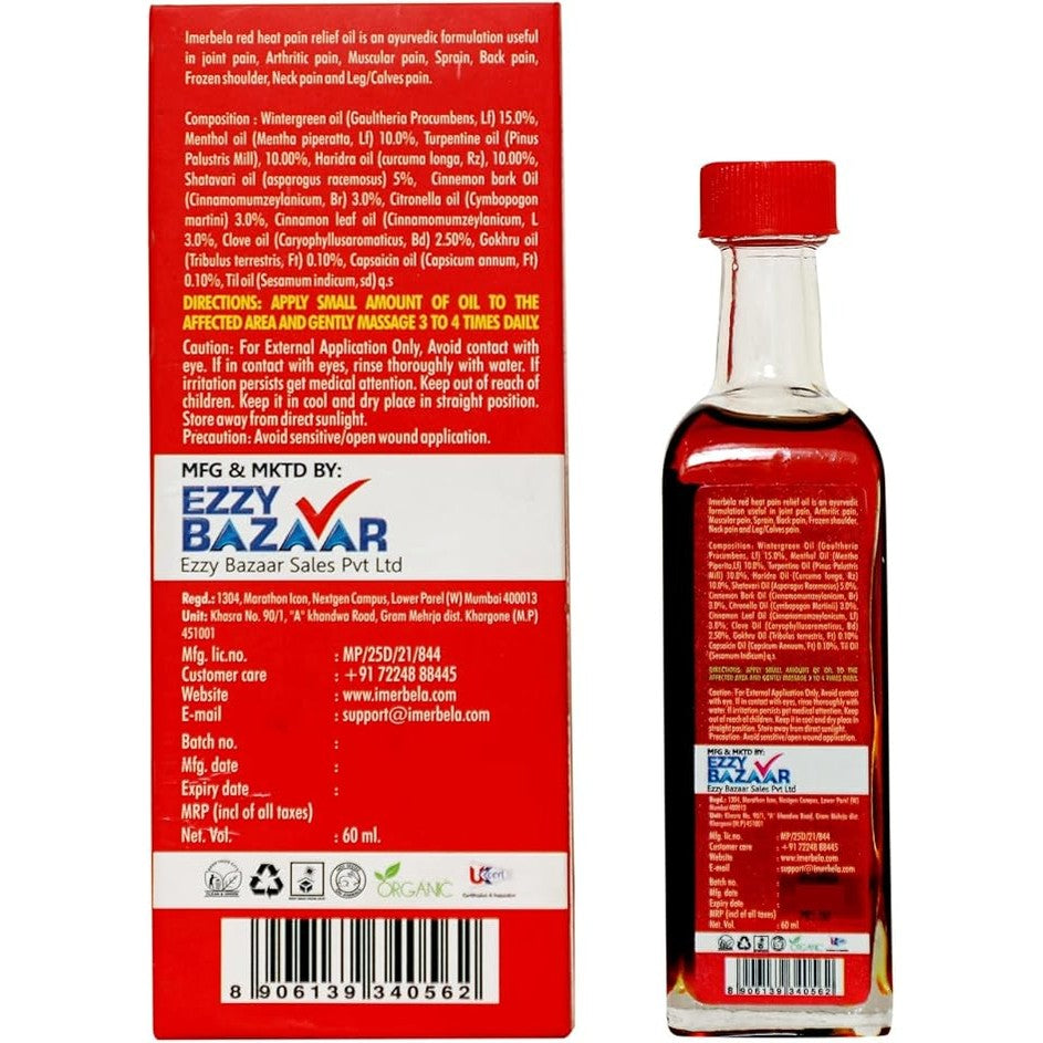 Imerbela Organic Red Heat Pain Relief Oil(60Ml)-For Instant Relief