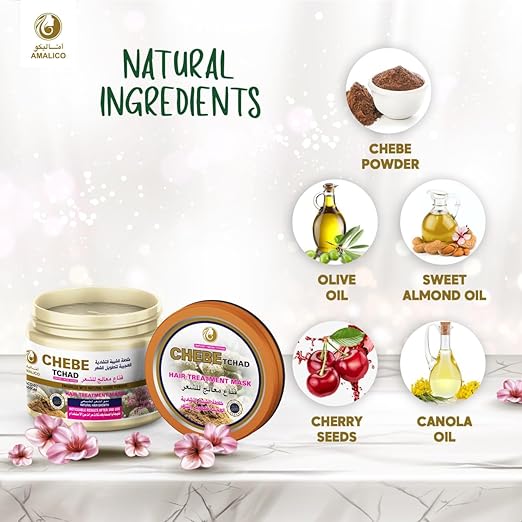AMALICO Hair Growth Mask with Chebe Powder - Mask for Deep Scalp Nourishment - Ready to Use Mask with Canola, Almond and Olive Oil - 200 gram