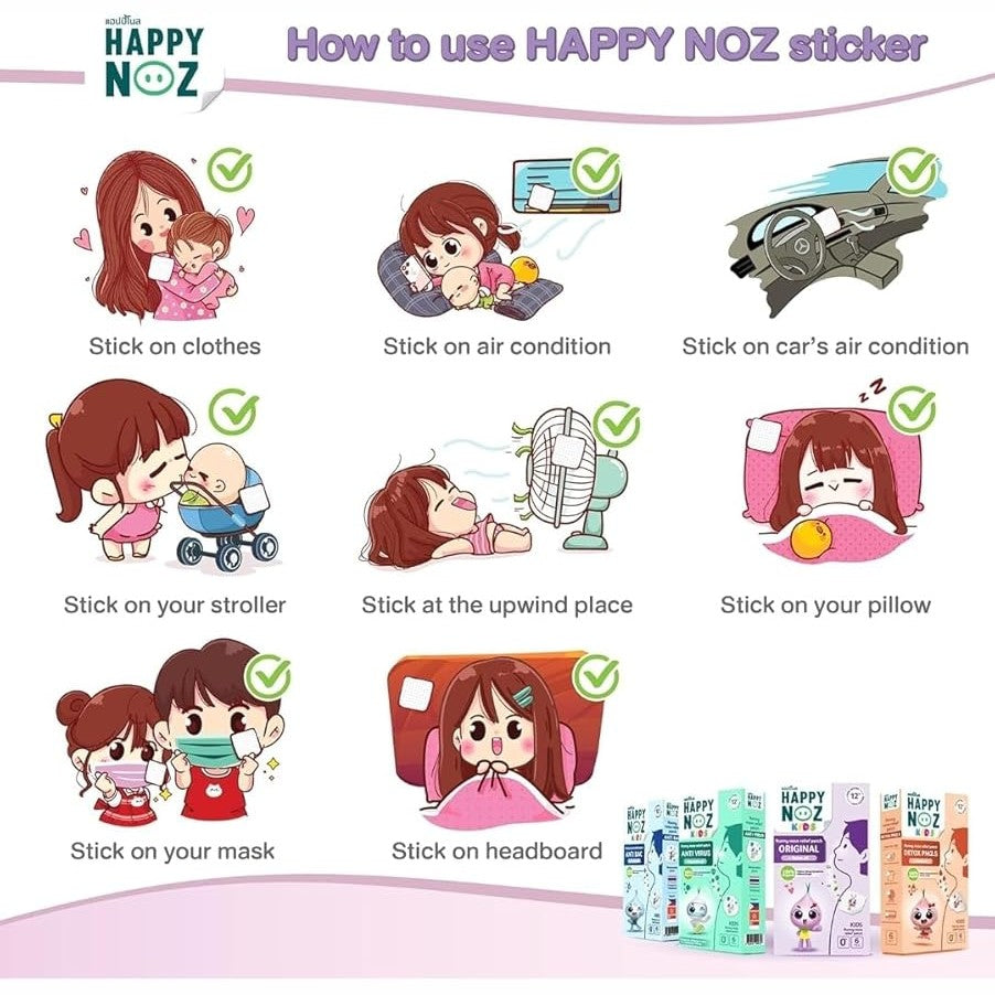 Happy Noz Organic Air Freshener – Organic Onion Stickers for Air – Premium Deodorizing Sheets with Shallot, Eucalyptus, Lavender & Peppermint – Ideal for Kids & Adults (1 Box 6 Pcs)