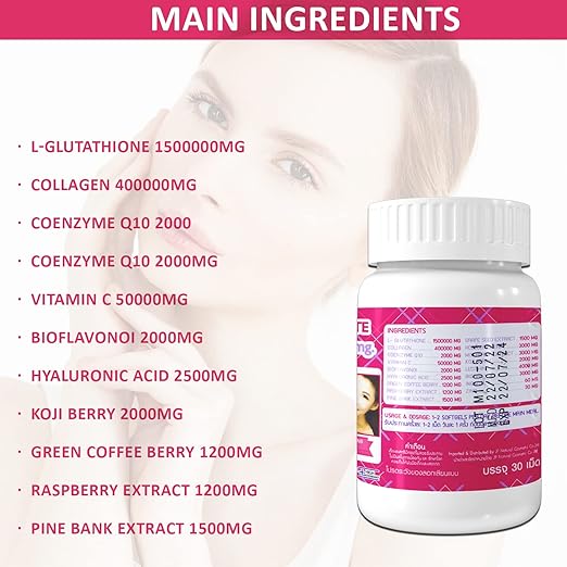 Gluta Frozen Supreme White thione Skin Whitening Softgel Capsules Skin Moisturizer Collagen Stimulator Healthy Blood Circulation Remove Dark Spots & Acne Scars L- thione 1500000mg (Pack of 6)