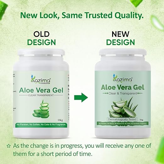 KAZIMA Aloe Vera Gel Raw - 100% Pure Natural Gel - Ideal for Skin, Face, Acne Scars, Hair, Moisturizer & Dark Circles (1 KG)