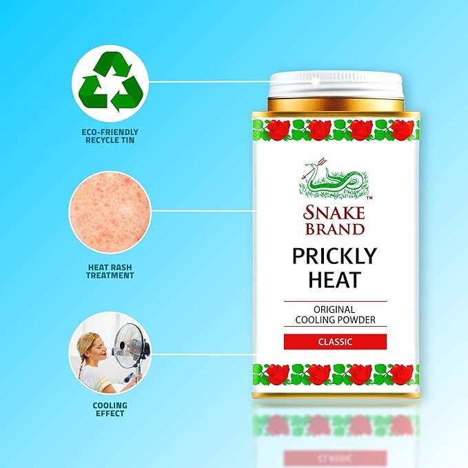 SNAKE BRAND Prickly Heat Cooling Body Powder 140g (Classic, Pack of 6)