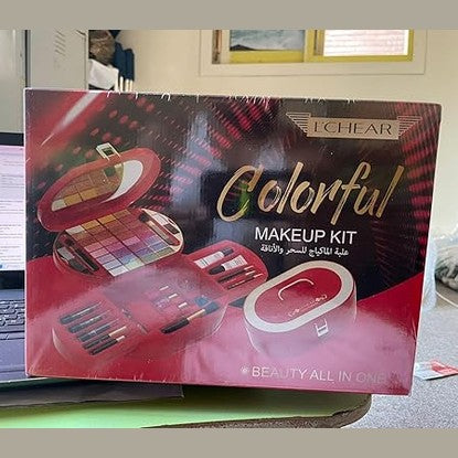 lchear Cosmetics Makeup Palette, 32 Eyeshadows, 4 Blushes, 6 Lip Colours, Oval Case, Red