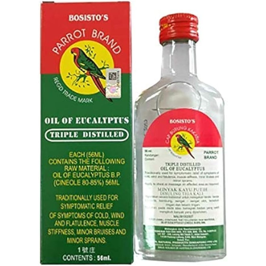 20 x Bosisto's Pain Killer oil Parrot Brand Eucalyptus Oil 56ml - Muscle/Low back/Stiff Neck/Neurological/Sprains/Bruise/Muscular Cramp.(20 bottles: 56ml each bottles)
