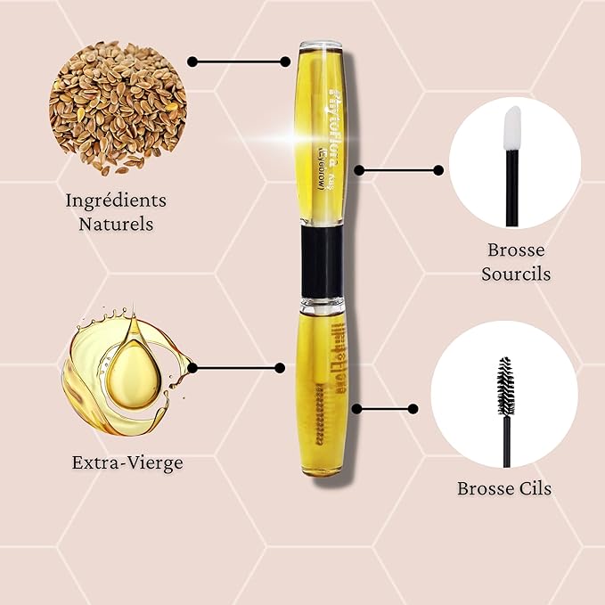 Phytoflora Eyelash and Eyebrow Growth Serum, Nourishes & Accelerates Growth, Blend of Precious Oils of Castor, Jojoba, Argan, Nigella, Sweet Almond and Vitamin E, 2 x 10 ml, Hypoallergenic