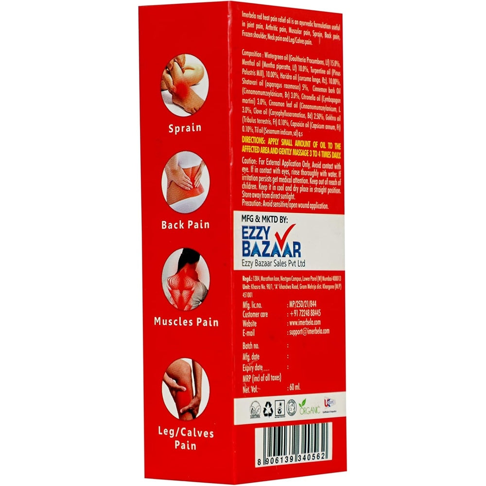 Imerbela Organic Red Heat Pain Relief Oil(60Ml)-For Instant Relief