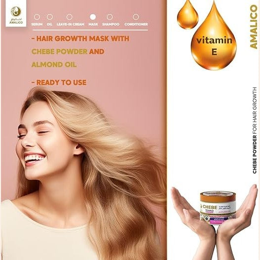 AMALICO Hair Growth Mask with Chebe Powder - Mask for Deep Scalp Nourishment - Ready to Use Mask with Canola, Almond and Olive Oil - 200 gram