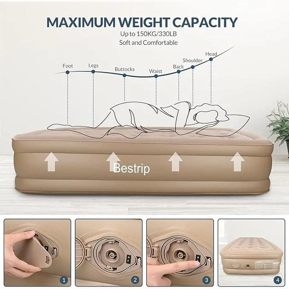Bestrip Air Mattress Twin Size Inflatable Bed with Built in Pump Rechargeable, 16" Self Inflation Blow up Mattress Airbed for Camping, Home&Guests