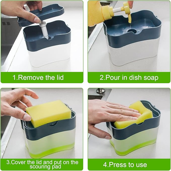 Portable Soap Pump Dispenser & Sponge Holder for Kitchen Dish Soap and Spongesoap Dispenser Liquid Box