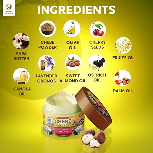 AMALICO Hair Growth Cream With Chebe Powder & SHEA BUTTER Leave in Moisturizer Ready to Use Olive and Palm Oil for Deep Scalp Nourishment 360 gram