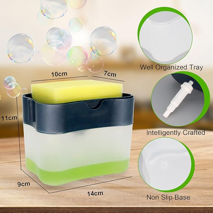 Portable Soap Pump Dispenser & Sponge Holder for Kitchen Dish Soap and Spongesoap Dispenser Liquid Box