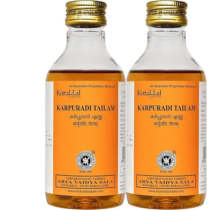 Kottakkal Ayurveda Karpuradi Tailam, Enriched With Goodness of Karpura - Pack of 2 (200ml Each), Ayurvedic Herbal Oil, Unisex, Natural Health Enthusiasts, Adults